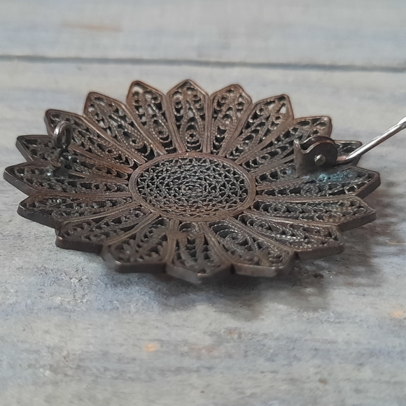 Vintage Sterling Silver Egyptian Filigree Brooch Pin Signed - Picture 10 of 14